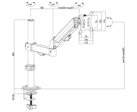Maclean monitor mount, gas spring, 17"-32", 2-10kg, black, MC-135 Крепления для телевизоров