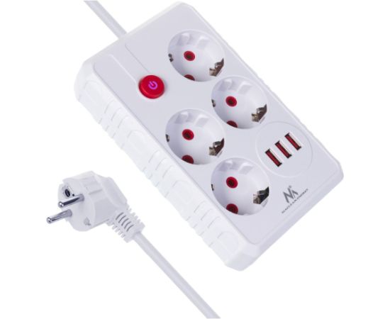 Maclean power strip, 4-socket extension cable + 3xUSB, 110-240V AC 50/60Hz, 2.1A max 2500W, 1.5m, white, MCE392 W Strāvas pagarinātāji
