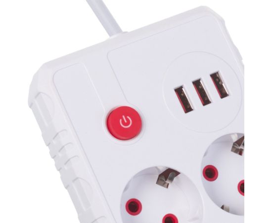 Maclean power strip, extension cord 2 sockets + 3xUSB, 110-240V AC 50/60Hz, 2.1A max 2500W, 1.5m, white, MCE387 W Strāvas pagarinātāji