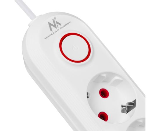 Maclean power strip, 3 socket extension + 3xUSB, 110-240V AC 50/60Hz, 2.1A max 2500W, 1.5m, white, MCE394 W Strāvas pagarinātāji