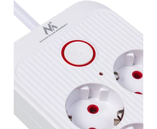Maclean power strip, 6 socket extension + 4xUSB, 110-240V AC 50/60Hz, 2.1A max 2500W, 3m, white, MCE391 W Strāvas pagarinātāji