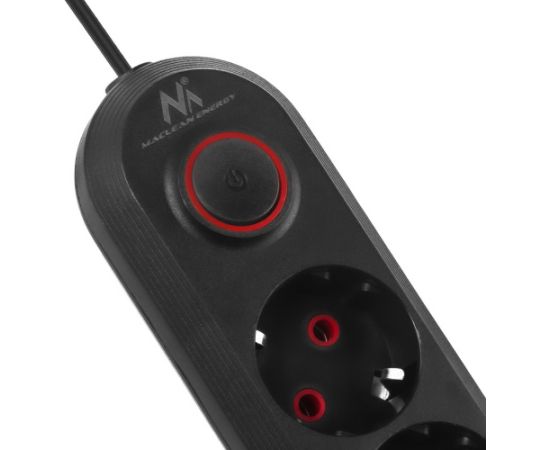 Maclean power strip, 3-socket extension cable + 3xUSB, 110-240V AC 50/60Hz, 2.1A max 2500W, 1.5m, black, MCE394 B Strāvas pagarinātāji