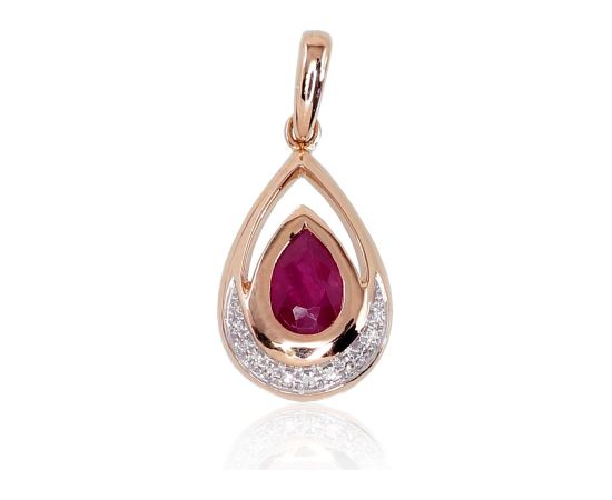 Zelta kulons #1300527(Au-R+PRh-W)_DI+RB, Sarkanais Zelts 585°, rodijs (pārklājums), Briljanti (0,031Ct), Rubīns (0,56Ct), 1.33 gr. Ar dārgakmeņiem