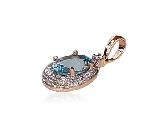 Zelta kulons #1300264(Au-R+PRh-W)_DI+TZLB, Sarkanais Zelts 585°, rodijs (pārklājums), Briljanti (0,09Ct), Debess zils topāzs, 0.87 gr. Ar dārgakmeņiem