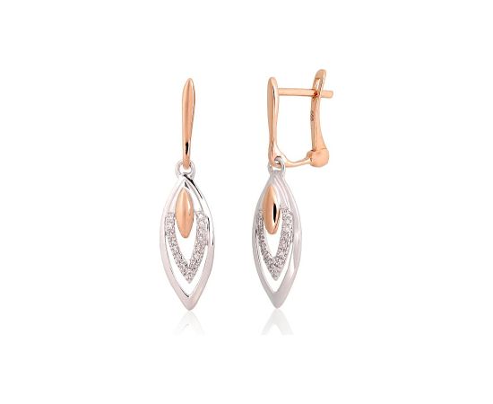 Zelta auskari ar 'angļu' slēdzēju #1201551(Au-R+Au-W)_DI, Sarkanais/Baltais Zelts 585°, Briljanti (0,069Ct), 1.94 gr. Zelta auskari ar "angļu" slēdzēju