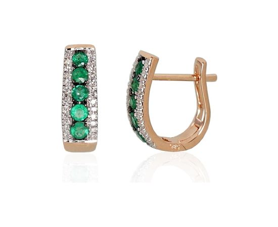 Zelta auskari ar 'angļu' slēdzēju #1200970(Au-R+PRh-W+PRh-Bk)_DI+EM, Sarkanais Zelts 585°, rodijs (pārklājums), Briljanti (0,13Ct), Smaragds (0,482Ct), 2.28 gr. Zelta auskari ar "angļu" slēdzēju