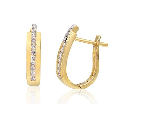 Zelta auskari ar 'angļu' slēdzēju #1200386(Au-Y+PRh-W)_DI, Dzeltenais Zelts 585°, rodijs (pārklājums), Briljanti (0,132Ct), 2 gr. Zelta auskari ar "angļu" slēdzēju