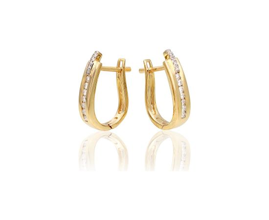 Zelta auskari ar 'angļu' slēdzēju #1200386(Au-Y+PRh-W)_DI, Dzeltenais Zelts 585°, rodijs (pārklājums), Briljanti (0,132Ct), 2 gr. Zelta auskari ar "angļu" slēdzēju
