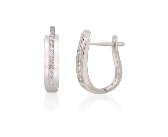 Zelta auskari ar 'angļu' slēdzēju #1200386(Au-W)_DI, Baltais Zelts 585°, Briljanti (0,13Ct), 2.19 gr. Zelta auskari ar "angļu" slēdzēju