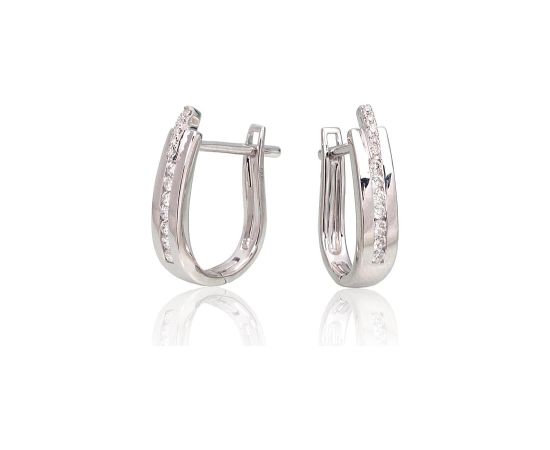 Zelta auskari ar 'angļu' slēdzēju #1200386(Au-W)_DI, Baltais Zelts 585°, Briljanti (0,13Ct), 2.19 gr. Zelta auskari ar "angļu" slēdzēju