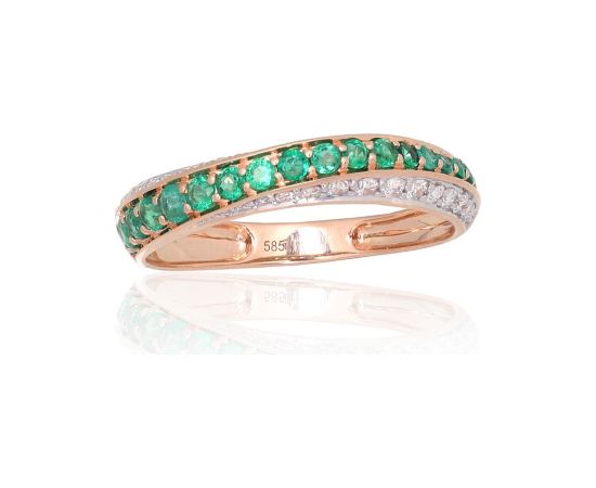 Zelta gredzens #1101171(Au-R+PRh-W)_DI+EM, Sarkanais Zelts 585°, rodijs (pārklājums), Briljanti (0,218Ct), Smaragds (0,403Ct), Izmērs: 18, 1.77 gr. Ar dārgakmeņiem