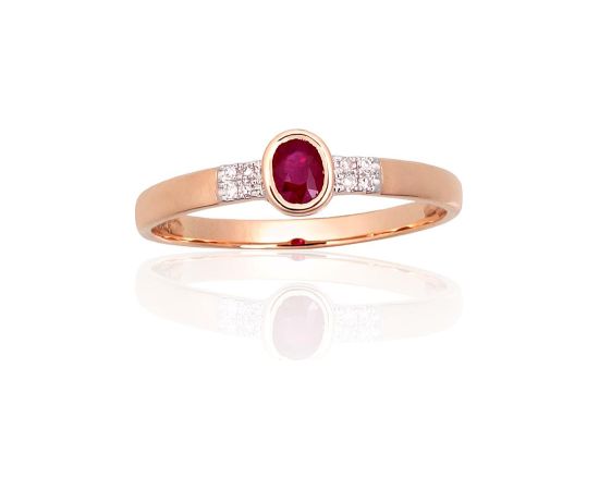 Zelta gredzens #1101144(Au-R+PRh-W)_DI+RB, Sarkanais Zelts 585°, rodijs (pārklājums), Briljanti (0,024Ct), Rubīns (0,268Ct), Izmērs: 17, 1.2 gr. Ar dārgakmeņiem