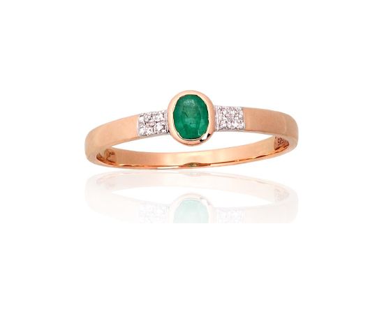 Zelta gredzens #1101144(Au-R+PRh-W)_DI+EM, Sarkanais Zelts 585°, rodijs (pārklājums), Briljanti (0,024Ct), Smaragds (0,122Ct), Izmērs: 16.5, 1.11 gr. Ar dārgakmeņiem