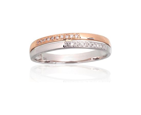 Zelta gredzens #1101143(Au-R+Au-W)_DI, Sarkanais/Baltais Zelts 585°, Briljanti (0,06Ct), Izmērs: 18, 1.94 gr. Ar dārgakmeņiem