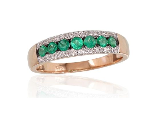 Zelta gredzens #1100664(Au-R+PRh-W+PRh-Bk)_DI+EM, Sarkanais Zelts 585°, rodijs (pārklājums), Briljanti (0,094Ct), Smaragds (0,383Ct), Izmērs: 18.5, 1.99 gr. Ar dārgakmeņiem