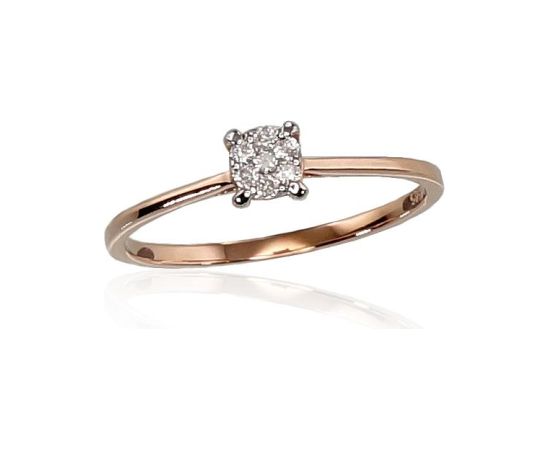 Zelta gredzens #1100288(Au-R+PRh-W)_DI, Sarkanais Zelts 585°, rodijs (pārklājums), Briljanti (0,075Ct), Izmērs: 16, 1.29 gr. Ar dārgakmeņiem