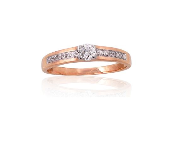 Zelta gredzens #1100190(Au-R+PRh-W)_DI, Sarkanais Zelts 585°, rodijs (pārklājums), Briljanti (0,21Ct), Izmērs: 19, 1.75 gr. Saderināšanās gredzeni