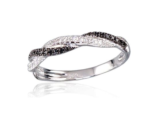 Zelta gredzens #1100122(Au-W+PRh-Bk)_DI+DIBk, Baltais Zelts 585°, rodijs (pārklājums), Briljanti (0,056Ct), Briljanti (melnie) (0,057Ct), Izmērs: 17, 1.57 gr. Ar dārgakmeņiem