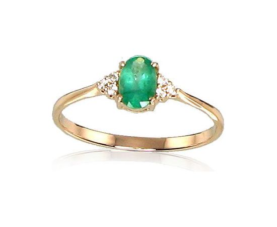 Zelta gredzens #1100091(Au-R+PRh-W)_DI+EM, Sarkanais Zelts 585°, rodijs (pārklājums), Briljanti (0,039Ct), Smaragds (0,4Ct), Izmērs: 17, 1.04 gr. Ar dārgakmeņiem