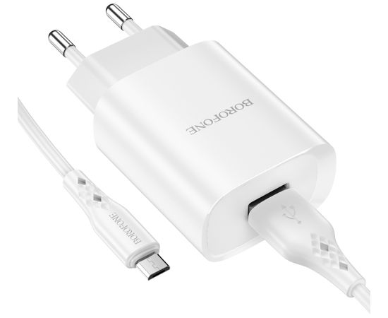 OEM Borofone Sienas lādētājs BN1 Innovative - USB - 2,1A ar USB uz MicroUSB, balts Telefonu lādētāji 220v