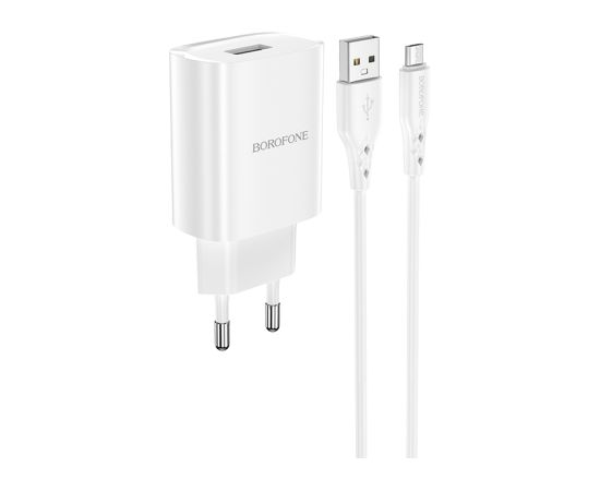 OEM Borofone Sienas lādētājs BN1 Innovative - USB - 2,1A ar USB uz MicroUSB, balts Telefonu lādētāji 220v