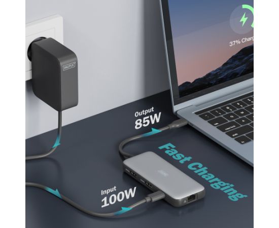 Digitus USB-C docking station, 8-port DA-70915 Ethernet LAN (RJ-45) ports 1 HDMI ports quantity 2 Dokstacijas portatīvajiem datoriem