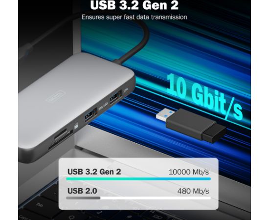 Digitus USB-C docking station, 8-port DA-70915 Ethernet LAN (RJ-45) ports 1 HDMI ports quantity 2 Dokstacijas portatīvajiem datoriem