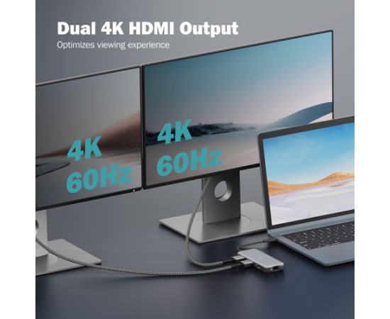 Digitus USB-C docking station, 8-port DA-70915 Ethernet LAN (RJ-45) ports 1 HDMI ports quantity 2 Dokstacijas portatīvajiem datoriem