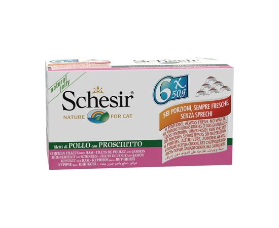 Agras Pet Foods SCHESIR Chicken fillets with ham in jelly - wet cat food - 6x50g Kaķu konservi