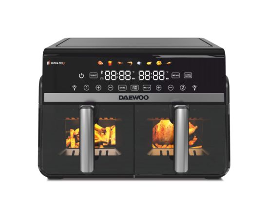 Daewoo DAF 2X110 dubultais karstā gaisa friteris, 1100 W + 1100 W, LED displejs, 5 L + 5 L ietilpība Taukvāres katli