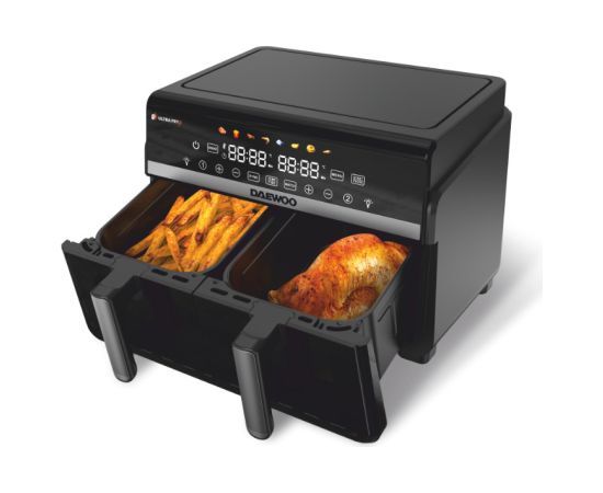 Daewoo DAF 2X110 dubultais karstā gaisa friteris, 1100 W + 1100 W, LED displejs, 5 L + 5 L ietilpība Taukvāres katli