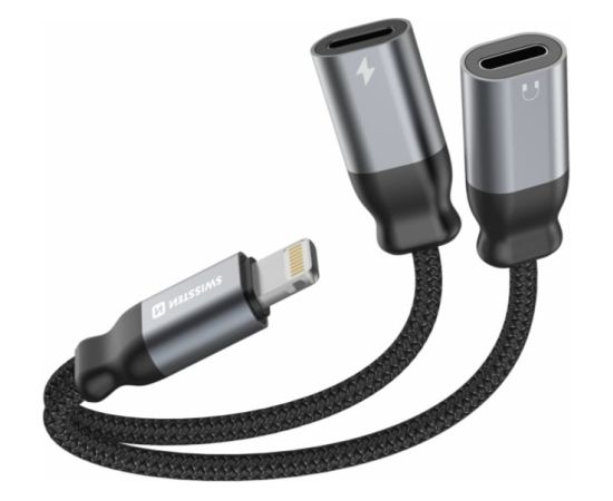 Swissten Textile Lightning Audio Charging Адаптер 2x Lightning 0.12m Aудио-видео