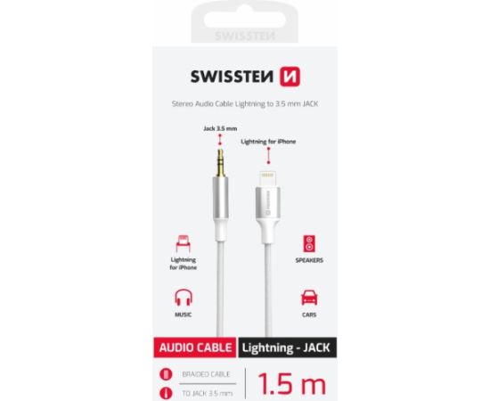 Swissten Audio Adapter Textile Aудио адаптер Lightning - 3.5mm Kабель 1.5m Aудио-видео