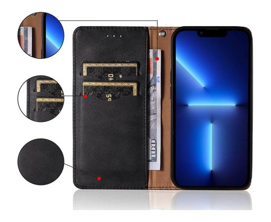 Fusion Magnet Strap grāmatveida maks + aukliņa Samsung A526 | A525 | A528 Galaxy A52 5G | A52 4G | A52s melns Neoriģinālie Maciņi