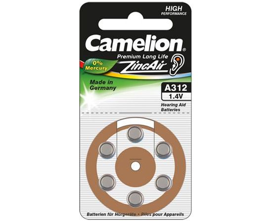 Camelion A312/DA312/ZL312 Zinc air cells 6 pc(s) Baterijas un akumulatori