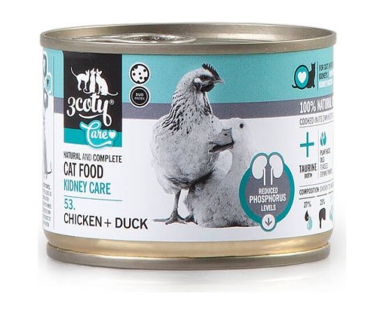 3COTY 53. Chicken + duck Kidney Care - wet cat food - 180g Kaķu konservi