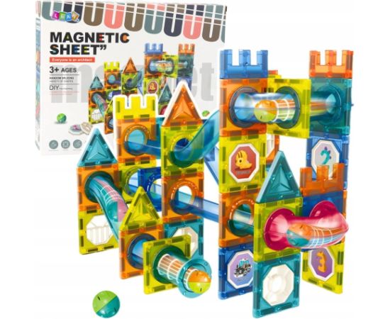 Leantoys Zestaw Klocki Magnetyczne Konstrukcyjne Tor Kulkowy Kolorowe 98 el. Конструкторы