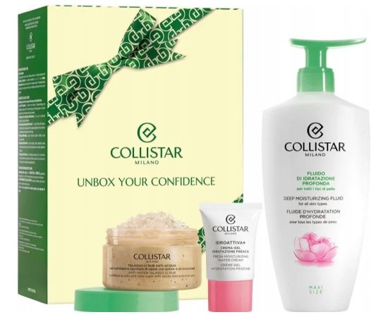 COLLISTAR SET (FLUID MOISTURIZING 400 ML + SCRUB 150 G + GEL CREAM 15 ML Smaržas - NESAKĀRTOTS