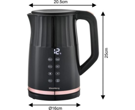 Elektriskā tējkanna Klausberg KB 7896,  LED temperatūras panelis,  tilpums 1,7L, jauda 2200W Tējkannas (elektriskās)