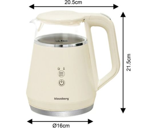Elektriskā tējkann Klausberg KB 7893 no stikla ar LED paneli, tilpums 1,0L un jauda 1100W Tējkannas (elektriskās)