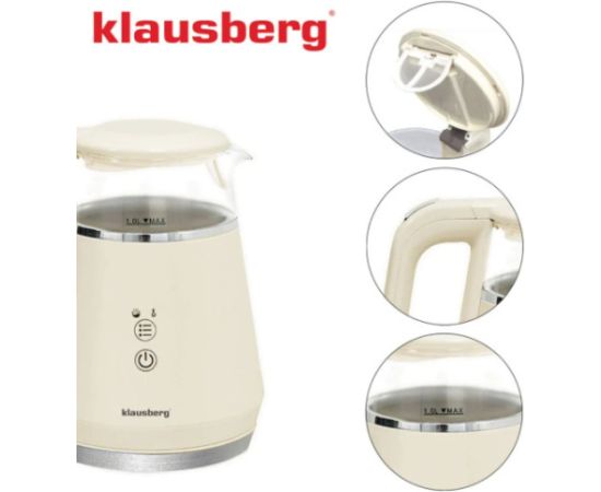 Elektriskā tējkann Klausberg KB 7893 no stikla ar LED paneli, tilpums 1,0L un jauda 1100W Tējkannas (elektriskās)