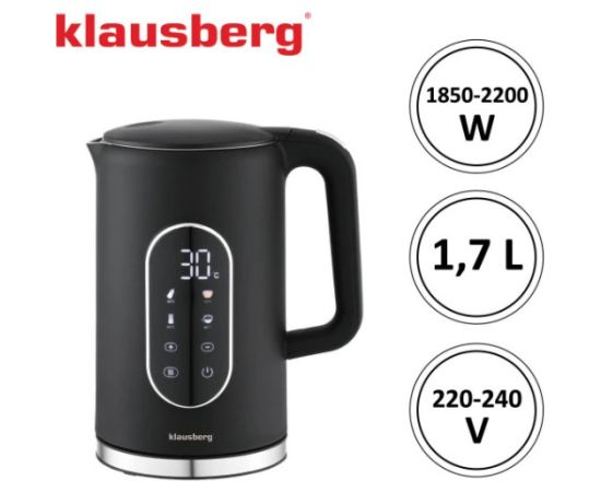 Elektriskā tējkanna Klausberg KB 7891 ar LED paneli, tilpums 1.7L 2200W Tējkannas (elektriskās)