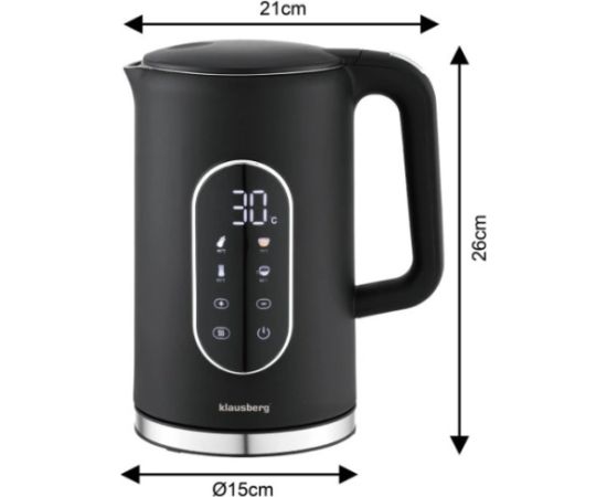 Elektriskā tējkanna Klausberg KB 7891 ar LED paneli, tilpums 1.7L 2200W Tējkannas (elektriskās)