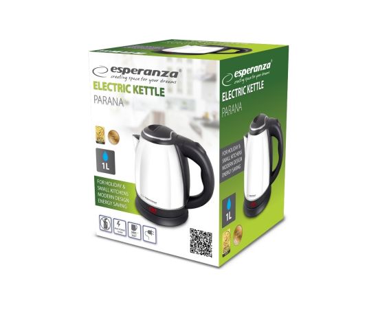 Esperanza EKK128W Electric kettle 1 L Black,White 1350 W Tējkannas (elektriskās)