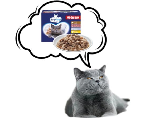 PREVITAL Cat Food Megabox with Lamb, Beef, Rabbit, and Chicken in Gravy - Wet Cat Food - 24 x 100g Kaķu konservi