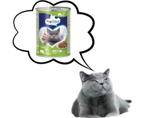 PREVITAL Cat Food Sterile Beef in Sauce - Wet Food for Cats - 415g Kaķu konservi