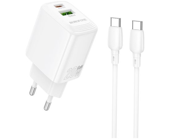 Charger Borofone BN27 20W USB-C/USB-A + USB-C to USB-C cable 1.0m white Telefonu lādētāji 220v