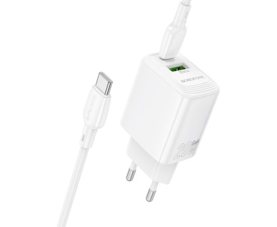 Charger Borofone BN27 20W USB-C/USB-A + USB-C to USB-C cable 1.0m white Telefonu lādētāji 220v