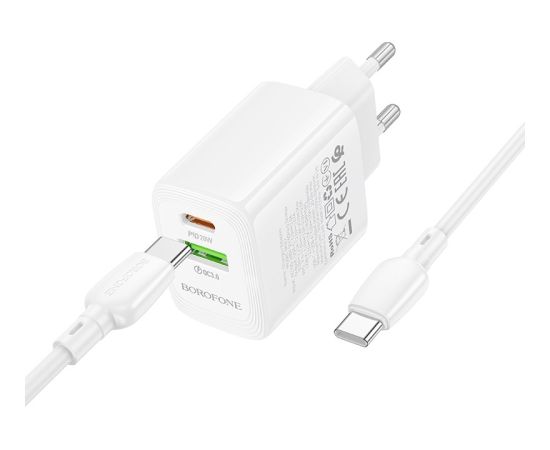 Charger Borofone BN27 20W USB-C/USB-A + USB-C to USB-C cable 1.0m white Telefonu lādētāji 220v
