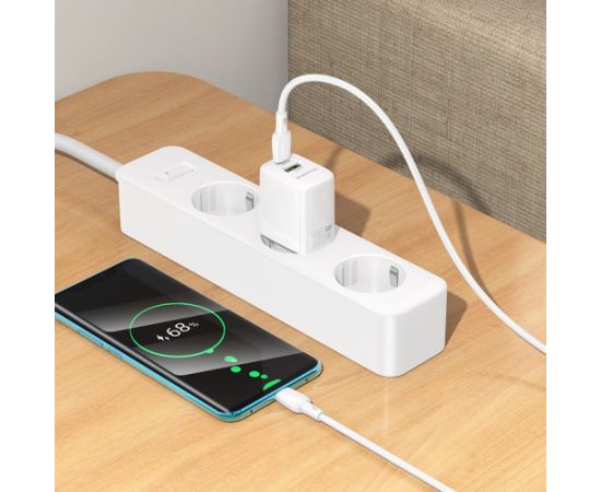 Charger Borofone BN27 20W USB-C/USB-A + USB-C to USB-C cable 1.0m white Telefonu lādētāji 220v